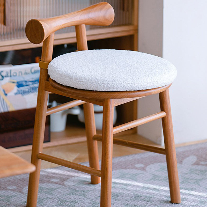Taburete tocador redondo de madera de estilo moderno y sencillo con tela sherpa, respaldo y reposapiés para dormitorio 