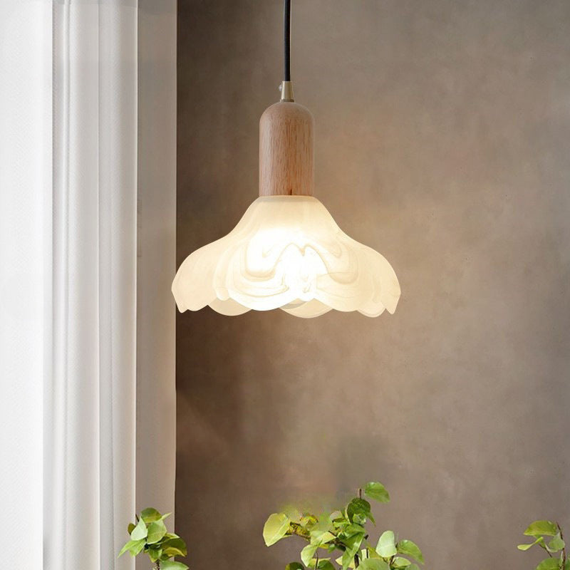 Suspension lumineuse à 1 ampoule en bois massif et verre avec cylindre traditionnel japonais pour salon 