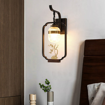 Modern Vintage Light Luxury Plant Copper Crystal Glass 1-Light Wall Sconce Lamp