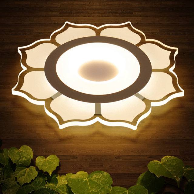Plafonnier LED rond en fer et acrylique minimaliste moderne en forme de lotus pour chambre 
