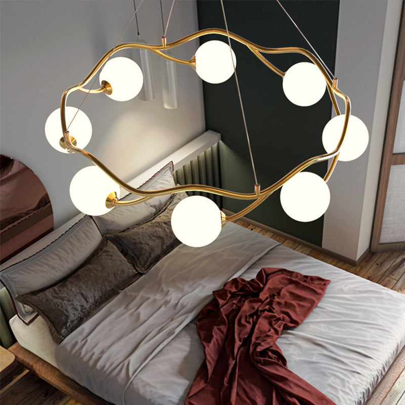 Moderne Nordic Metall Glas Runde Welle Ball Ring 8/10/12 Licht Kronleuchter Für Wohnzimmer 
