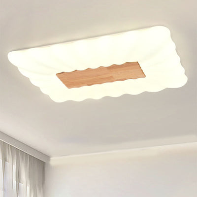 Modern Cream Rectangular Rubberwood Iron Acrylic LED Flush Mount Ceiling Light