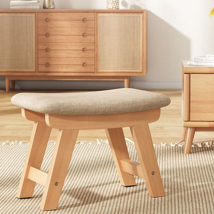 Moderner minimalistischer quadratischer Schuhbank-Hocker aus Kautschukholz mit Baumwoll-Leinen-Kissen für das Wohnzimmer 