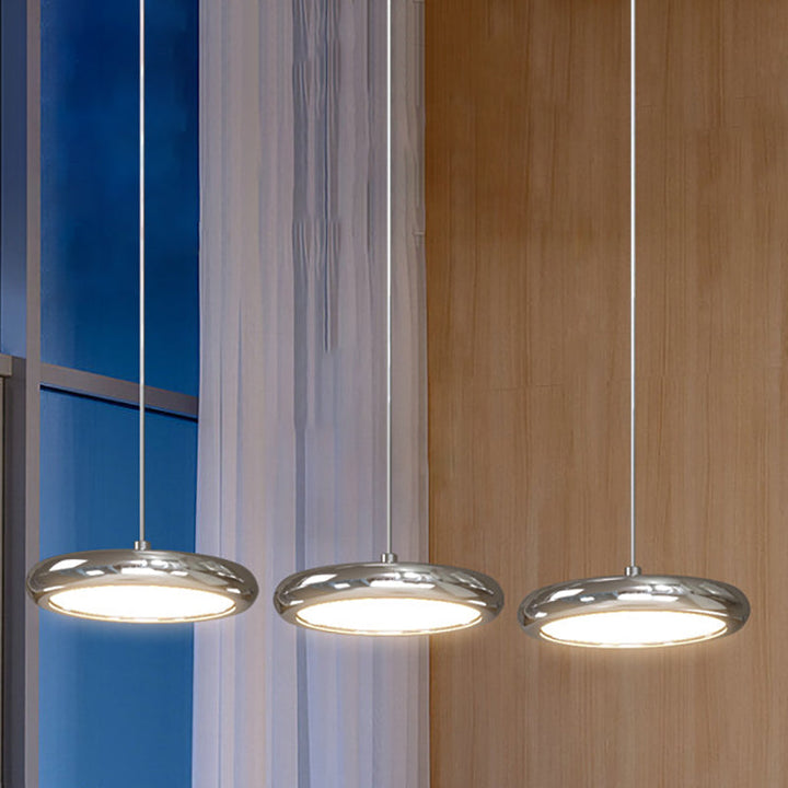 Moderne minimalistische Edelstahl-Aluminium-Disc-Shade LED-Insel-Licht-Kronleuchter für Wohnzimmer 