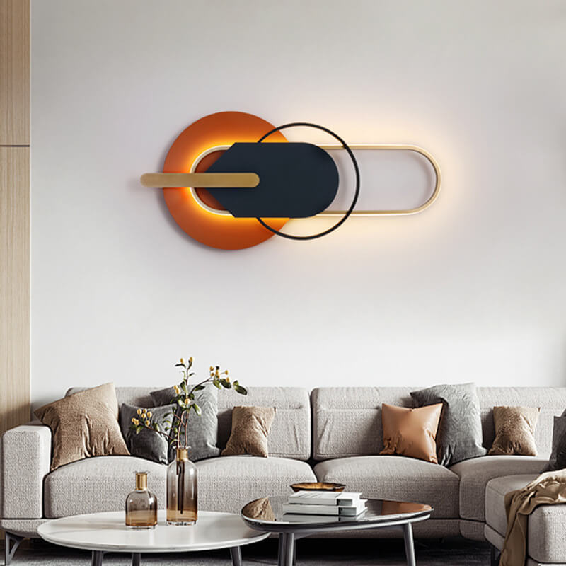 Moderne skandinavische geometrische LED-Wandleuchte aus Silikon und Eisen mit Kreisring für das Wohnzimmer 