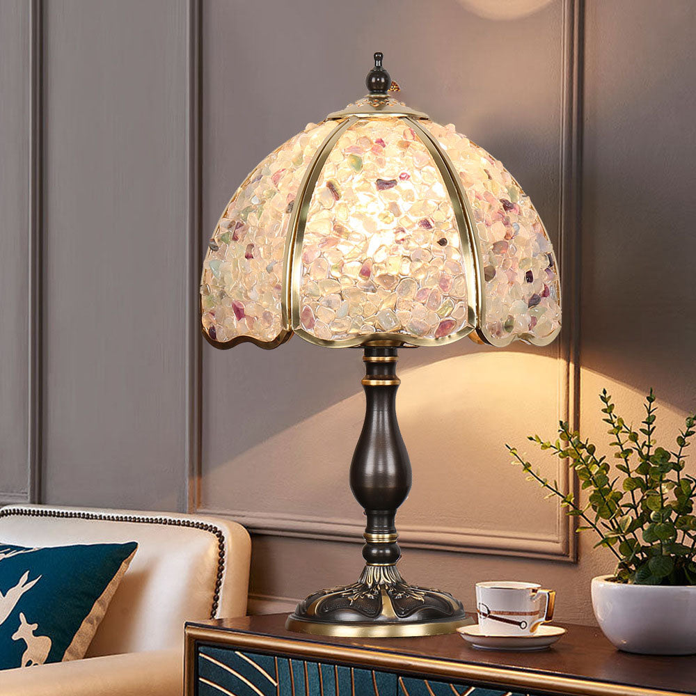Zeitgenössische kreative farbige Kristall-Kupfer-Blume 1-Licht-Tischlampe für das Schlafzimmer 