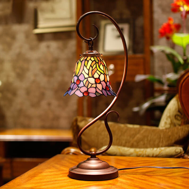 تيiffany Simple Orchid Stained Glass Metal 1-Light Table Lamp 
