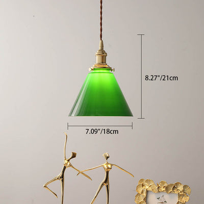 Contemporary Retro Green Cone Glass Copper 1-Light Pendant Light For Living Room