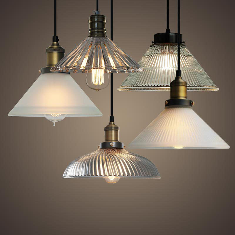 Vintage Industrial Frosted Glass Cone 1-Light Pendant Light