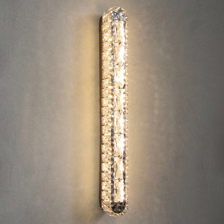 Modern Luxury Stainless Steel Crystal Elliptical Strip LED Wall Sconce Lamp For Living Room