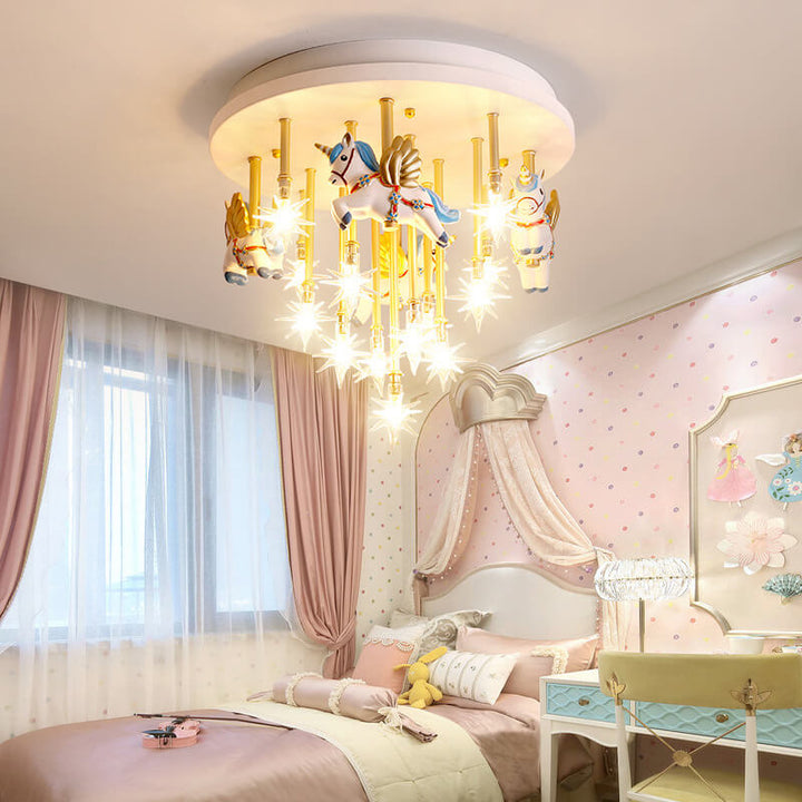 Moderne Kinder Pegasus Hardware Harz Glas 13-Licht Deckenleuchte 