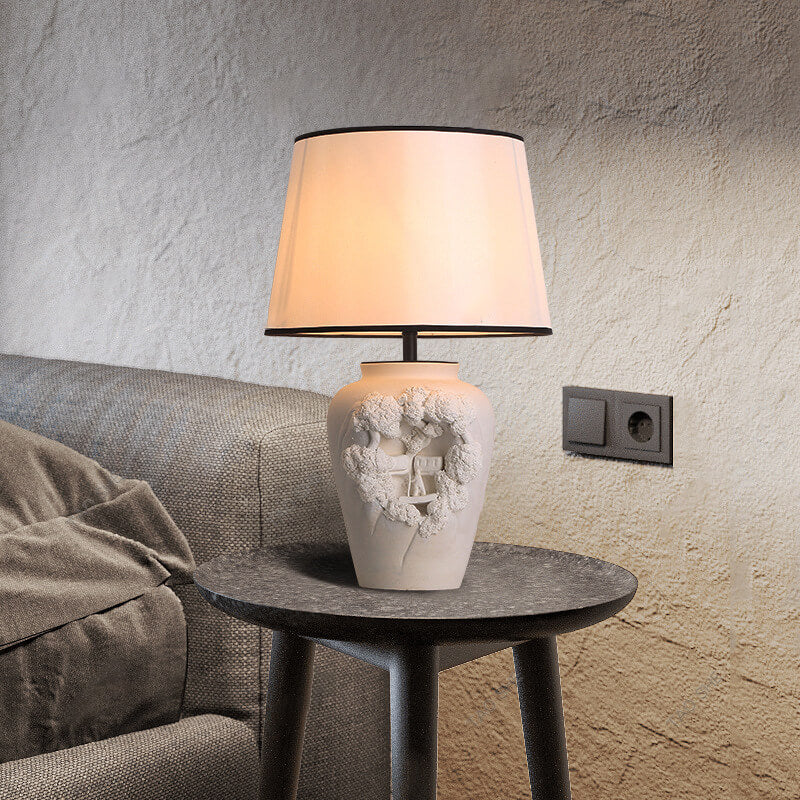 Modern Minimalist Carved Vase Base Ceramic Fabric 1-Light Table Lamp