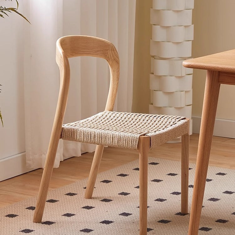 Traditioneller Vintage Stuhl mit quadratischem, geflochtenem Seilsitz, Holzrahmen, Rückenlehne ohne Armlehnen für Esszimmer 