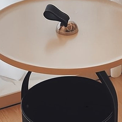 Contemporary Creative Round Barrel Faux Saddle Leather Stainless Steel Coffee Table Tote For Living Room