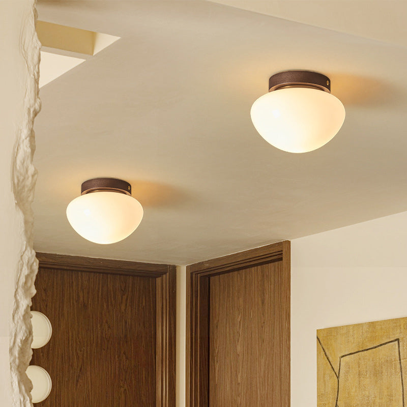 Contemporary Scandinavian Walnut Copper Glass Ball 1-Light Semi-Flush Mount Ceiling Light For Hallway