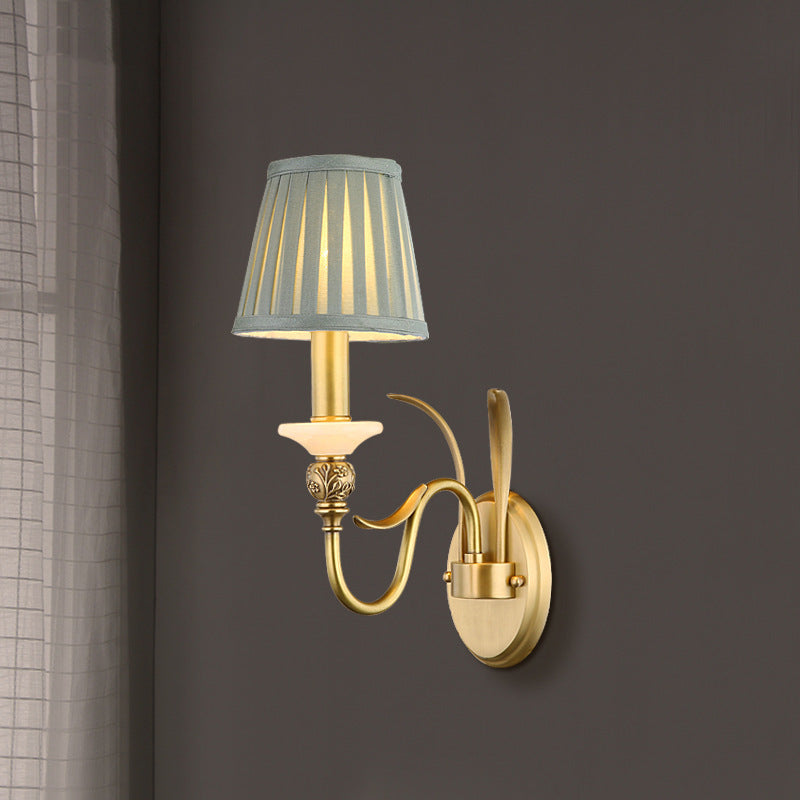 Traditional French Provincial Fabric Cone Copper Curved Arm 1//2 Light Wall Sconce Lamp