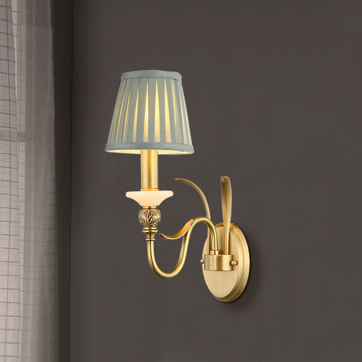 Traditional French Provincial Fabric Cone Copper Curved Arm 1//2 Light Wall Sconce Lamp