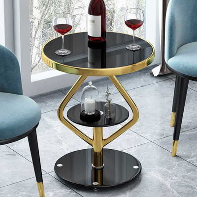 Zeitgenössischer nordischer runder Lutscher-Glas-Edelstahl-Beistelltisch 2-stufig für das Wohnzimmer 