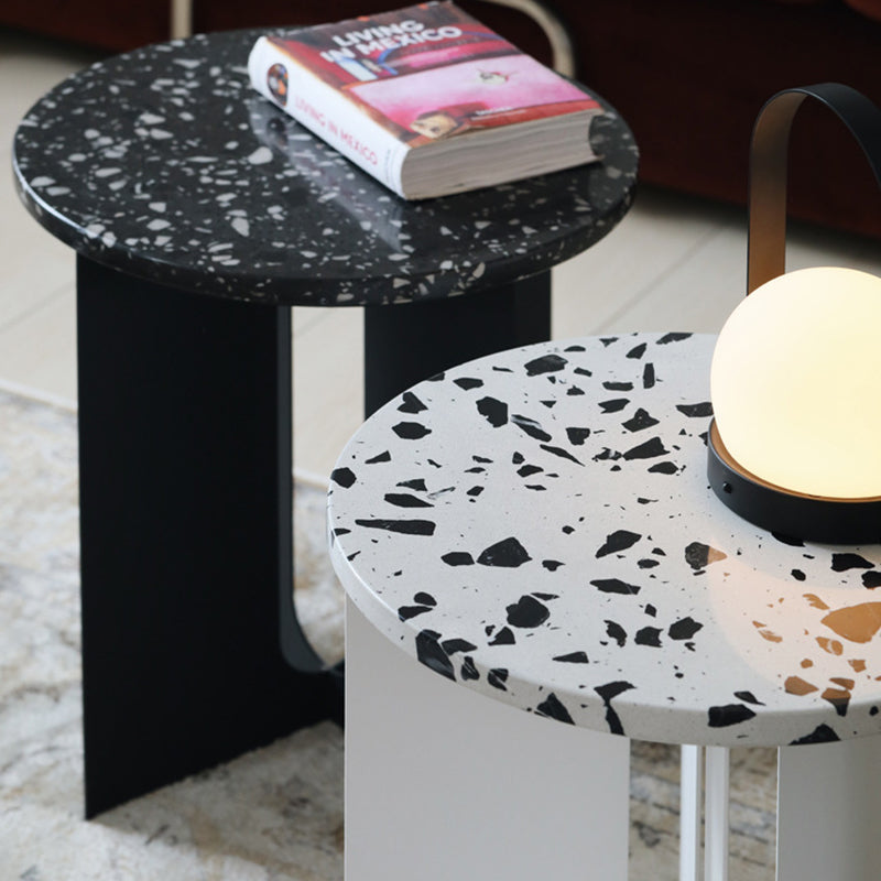 Modern Luxury Round Table Top Terrazzo Iron Carbon Steel Coffee Table 3-Leg For Living Room