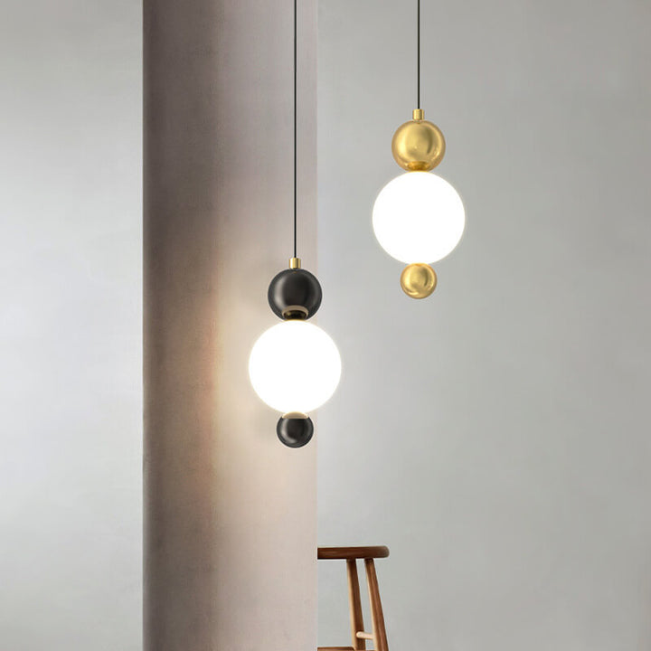 Lustre à LED Minimaliste en Fil de Boules de Verre Cuivre 