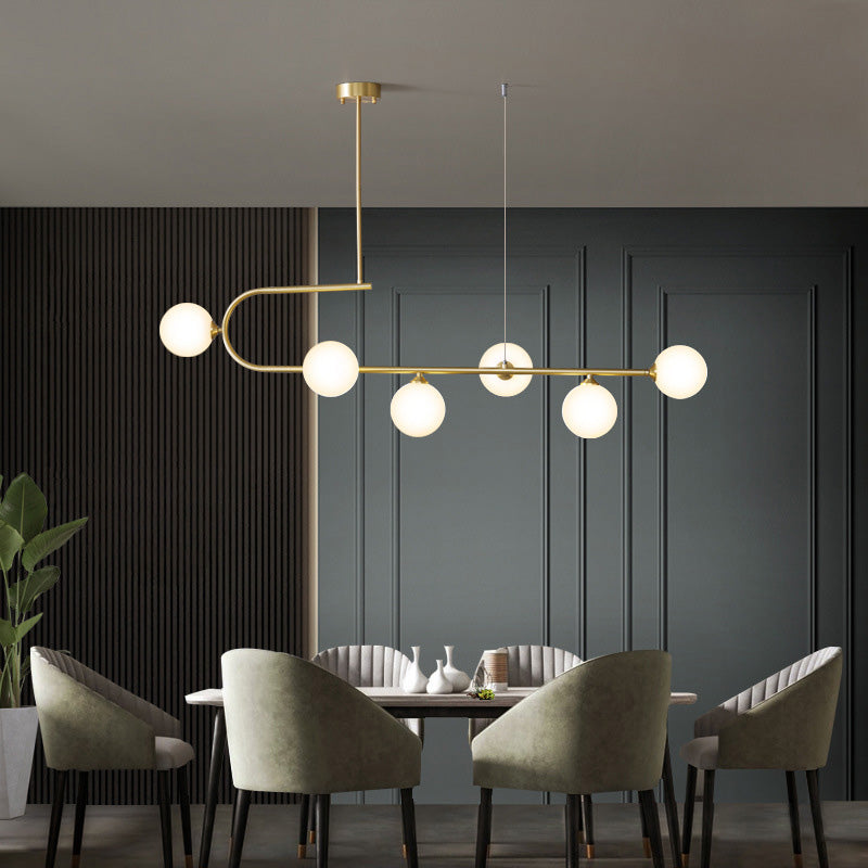 Zeitgenössischer Luxus-Kronleuchter mit rundem Kupferrahmen und Glasschirm, 4/6 Lichter, Inselleuchte für Esszimmer 