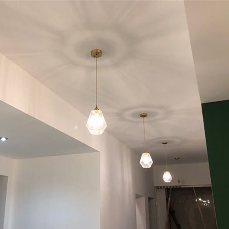 Zeitgenössische skandinavische achteckige Messingglas-Pendelleuchte mit 1 Licht für Wohnzimmer 