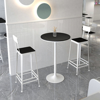 Modern Minimalist Square PU Leather Upholstered Iron Frame Bar Stool Backrest Footrest For Dining Room