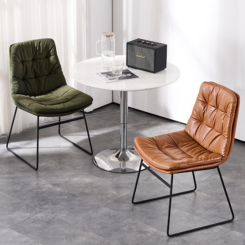 Contemporary Scandinavian Square Iron Faux Leather Dining Chair Backrest Armless For Dining Room