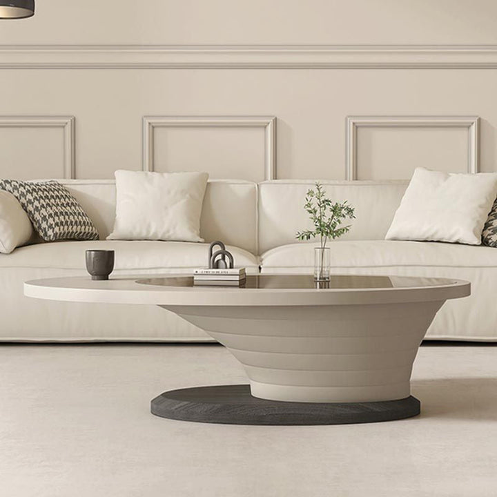 Table basse moderne de luxe ovale en verre avec plateau en fibre de densité pour salon 