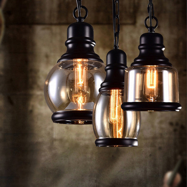 Zeitgenössische industrielle Glaskürbis-förmige 1-Licht-Pendelleuchte für Esszimmer 