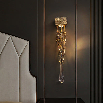 Moderne Luxus-Quadrat-Träne Kupfer Kristall 1-Licht Wandleuchte Lampe für Schlafzimmer 