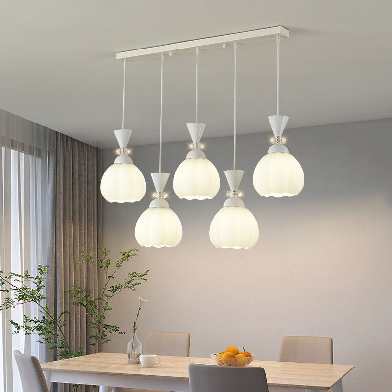 Lustre contemporain à fleurs en verre crème créative avec boutons de fleurs en fer à 3/5 lumières pour chambre 