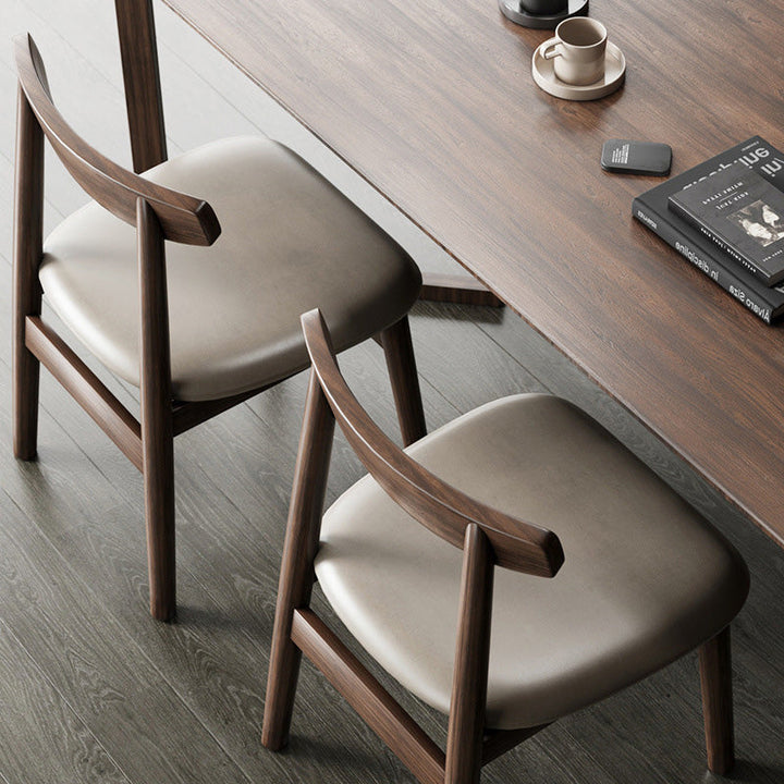 Contemporary Retro Square Double Layer Faux Nappa Leather Upholstered Dining Chair Open Back Armless For Dining Room