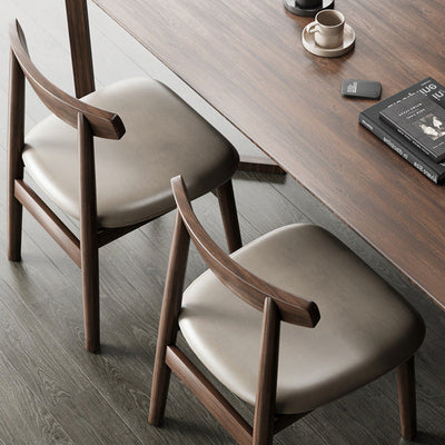 Silla de Comedor Tapizada en Cuero Nappa de Doble Capa Cuadrada Retro Contemporánea con Respaldo Abierto Sin Brazos para Comedor 