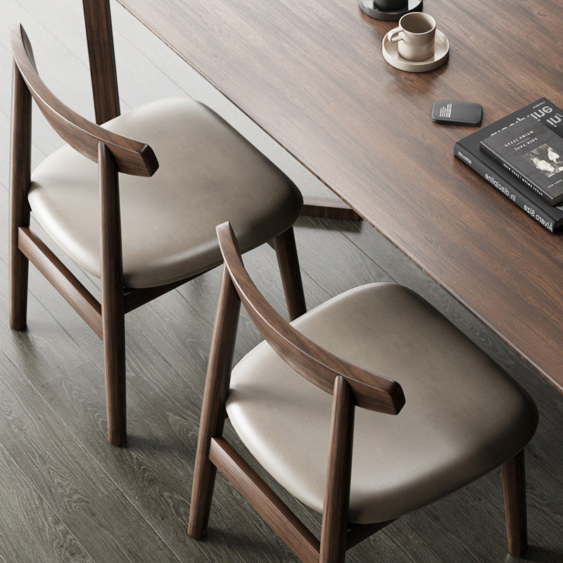Silla de Comedor Tapizada en Cuero Nappa de Doble Capa Cuadrada Retro Contemporánea con Respaldo Abierto Sin Brazos para Comedor 