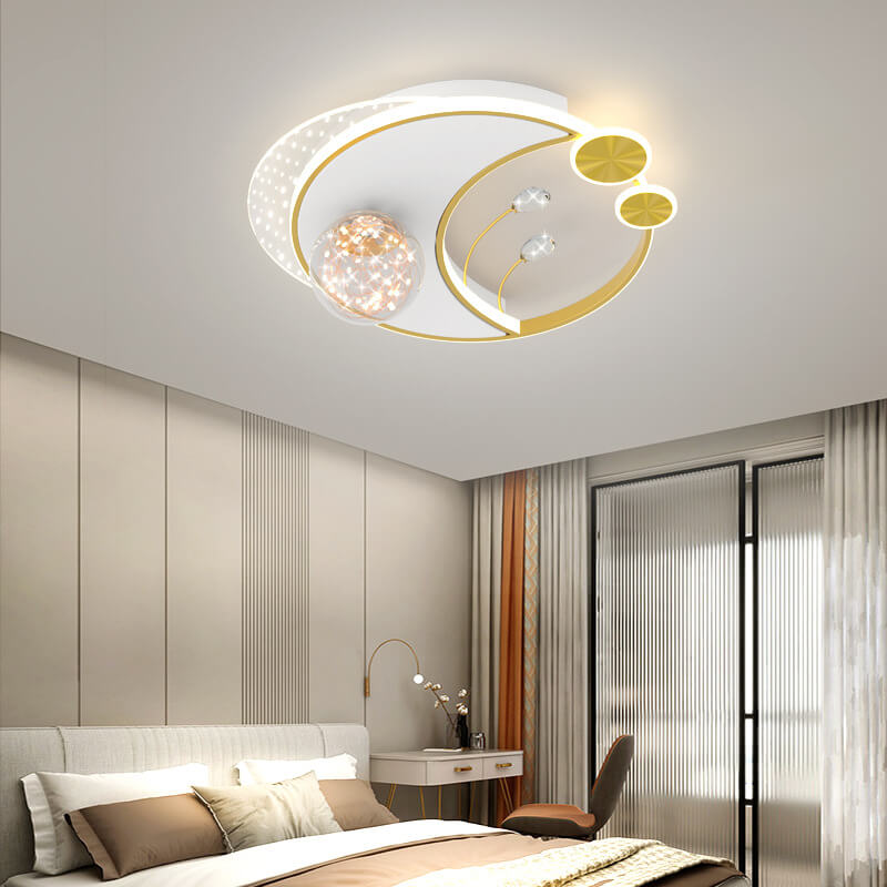 Contemporary Nordic Iron Acrylic Elliptical Star LED Semi-Flush Mount Ceiling Light For Bedroom