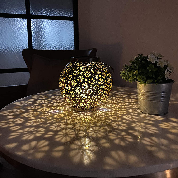 Moderne Art Deco Solar Wasserdichte Tragbare Blume Runde Laterne Eisen LED Outdoor Licht Für Garten 