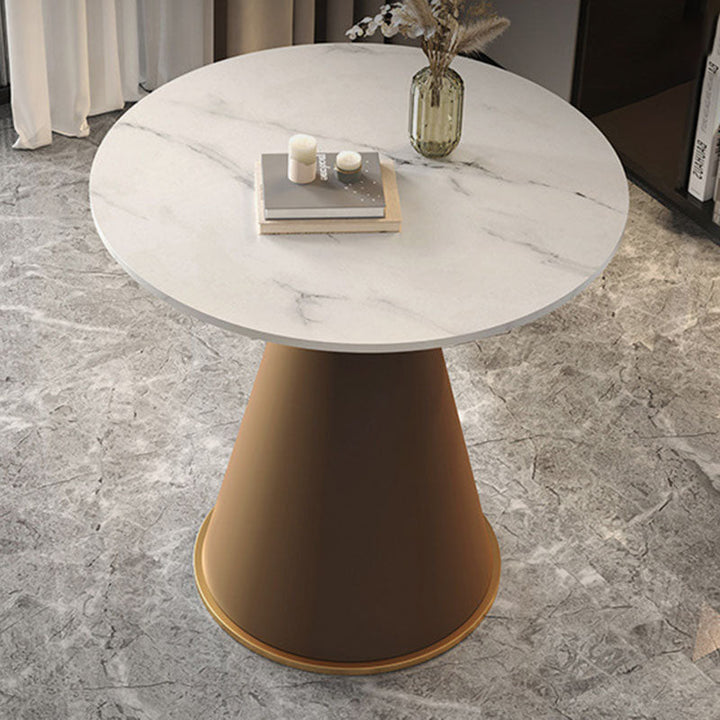 Table basse contemporaine de luxe avec plateau rond en pierre frittée et base en métal pour salon 