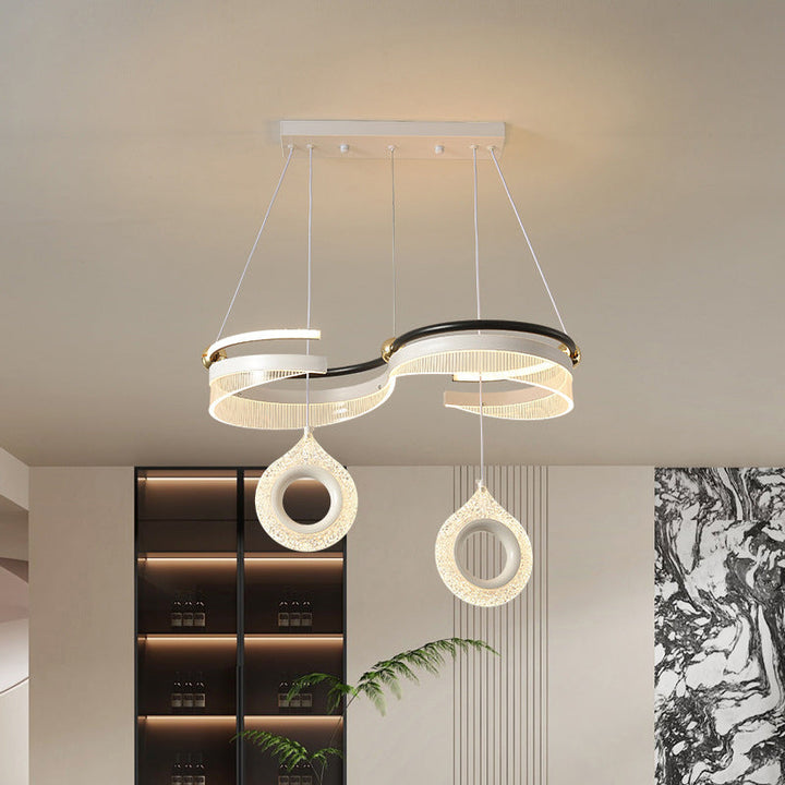 Zeitgenössischer skandinavischer runder Halbkreis-LED-Kronleuchter aus Eisen, Aluminium, Acryl für Wohnzimmer 
