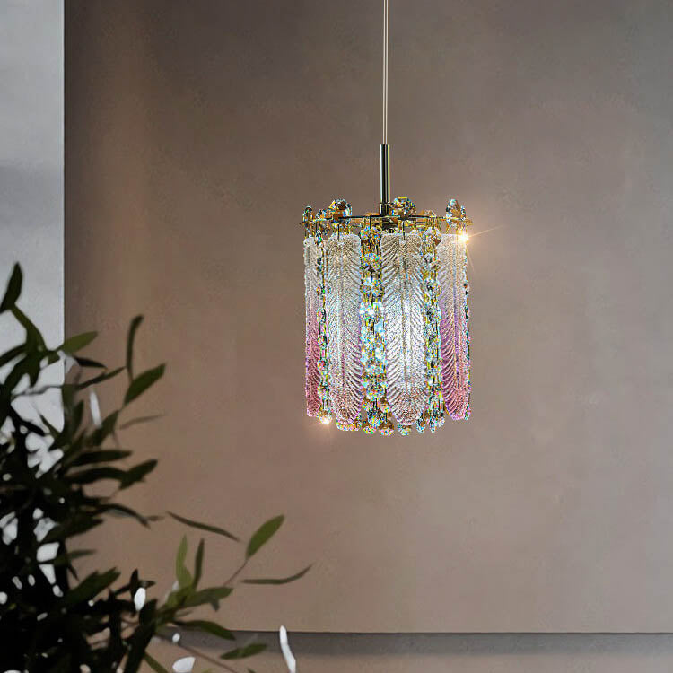 Suspension moderne en cristal cylindrique à 1 lumière pour salon 