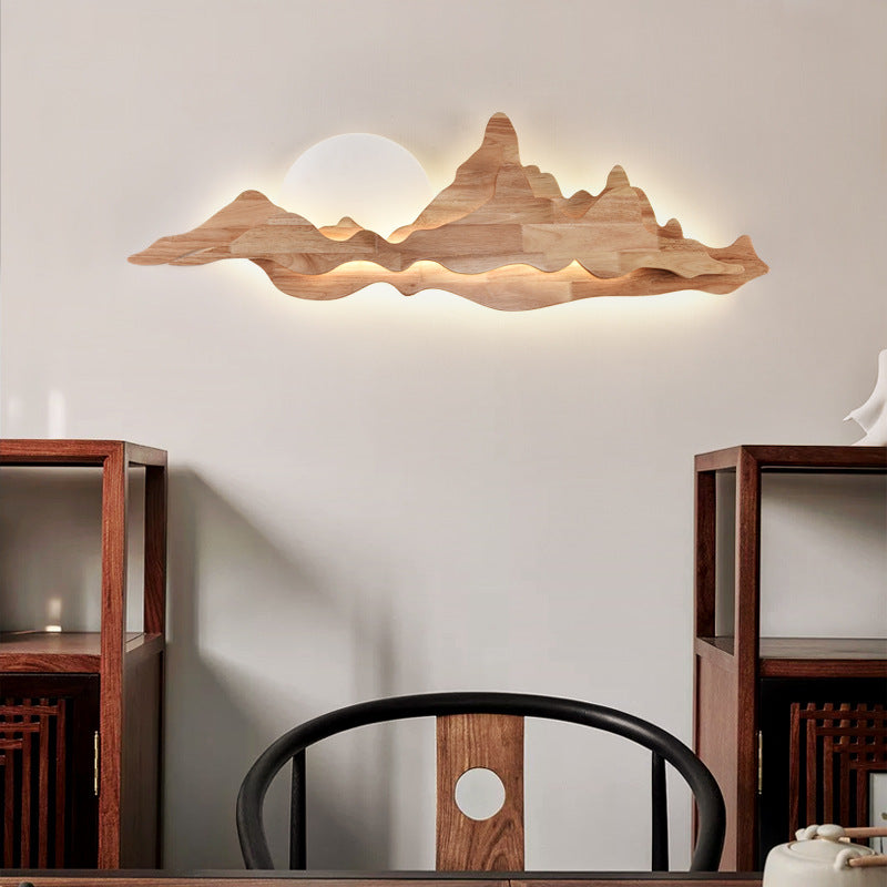 Moderne Art Deco Runde Berg Geformt Holz Acryl LED Wand Leuchte Lampe Für Wohnzimmer 
