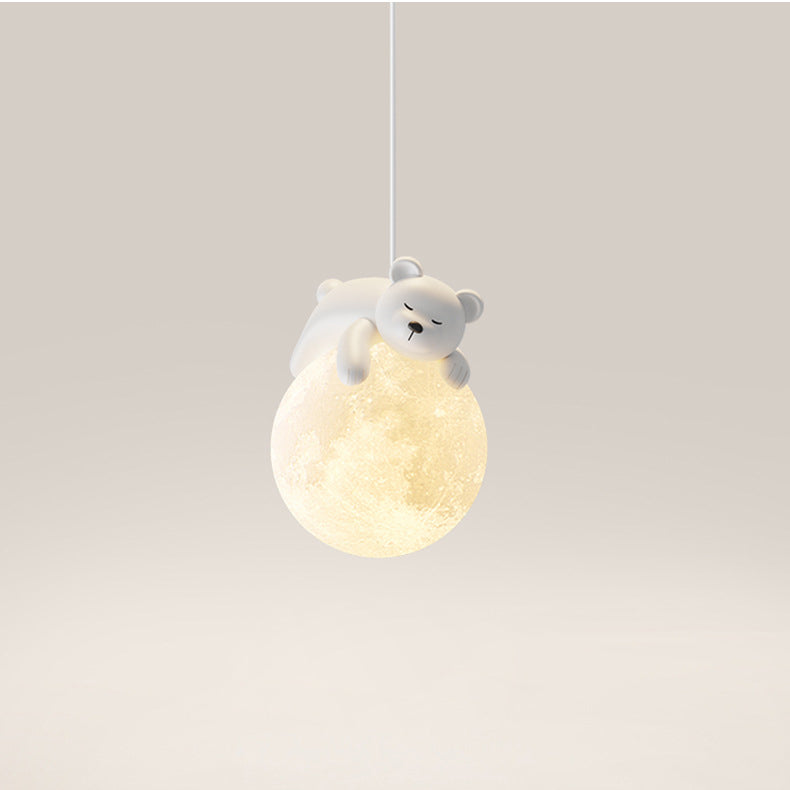 Lámpara colgante contemporánea creativa de resina con forma de conejo y luna de 1 luz para niños, para sala de estar 