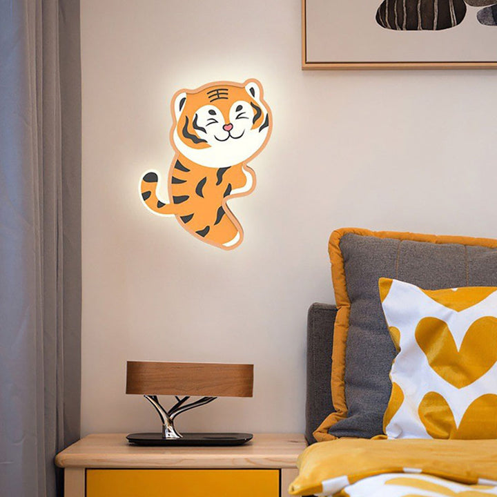 Applique murale LED en fer avec design acrylique de lapin et tigre nordique contemporain pour salon 