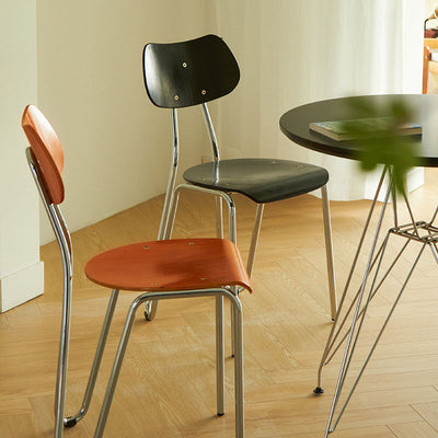 Moderner minimalistischer quadratischer Metall-Holz-Stuhl mit vier Beinen und Rückenlehne für das Wohnzimmer 