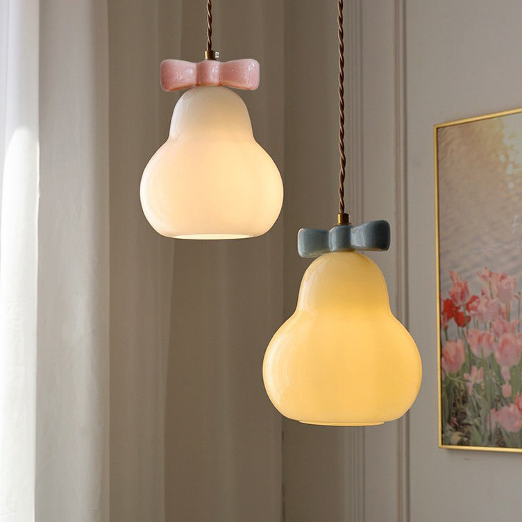 Moderne Art déco Bow Bells Fer Céramique Verre Suspension 1 Lumière Pour Salon 