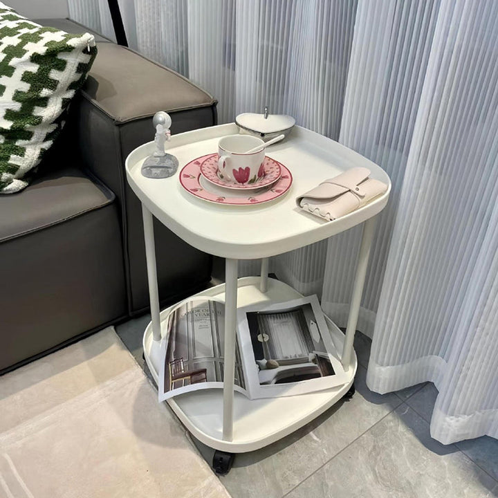 Mesa Auxiliar Escandinava Contemporánea Cuadrada de Acero al Carbono PP de 2 Niveles Movible para Dormitorio 