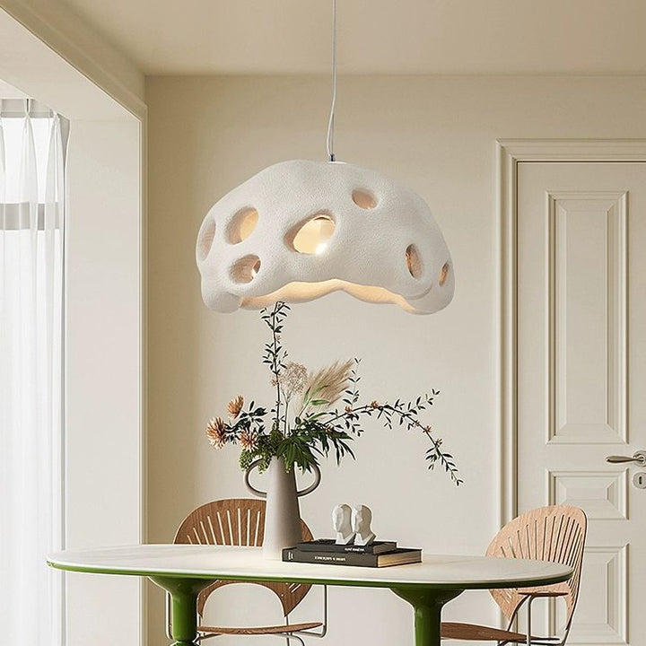 Suspension Luminaire Rond Japonais Traditionnel en Résine Creuse à 1 Lumière pour Salon 