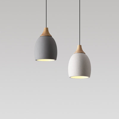 Traditionelle japanische Zement-Massivholz-Kreis 1-Licht Pendelleuchte für Esszimmer 