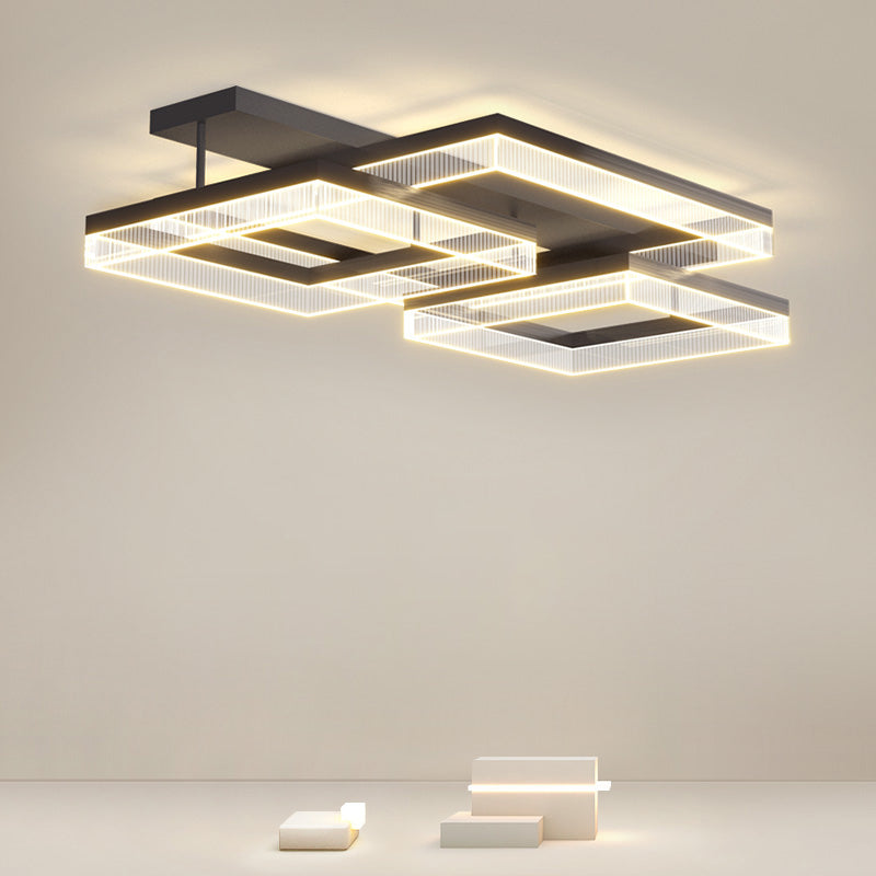 Moderne minimalistische Aluminium Eisen Acryl quadratische rechteckige LED Unterputz Deckenleuchte für Wohnzimmer 