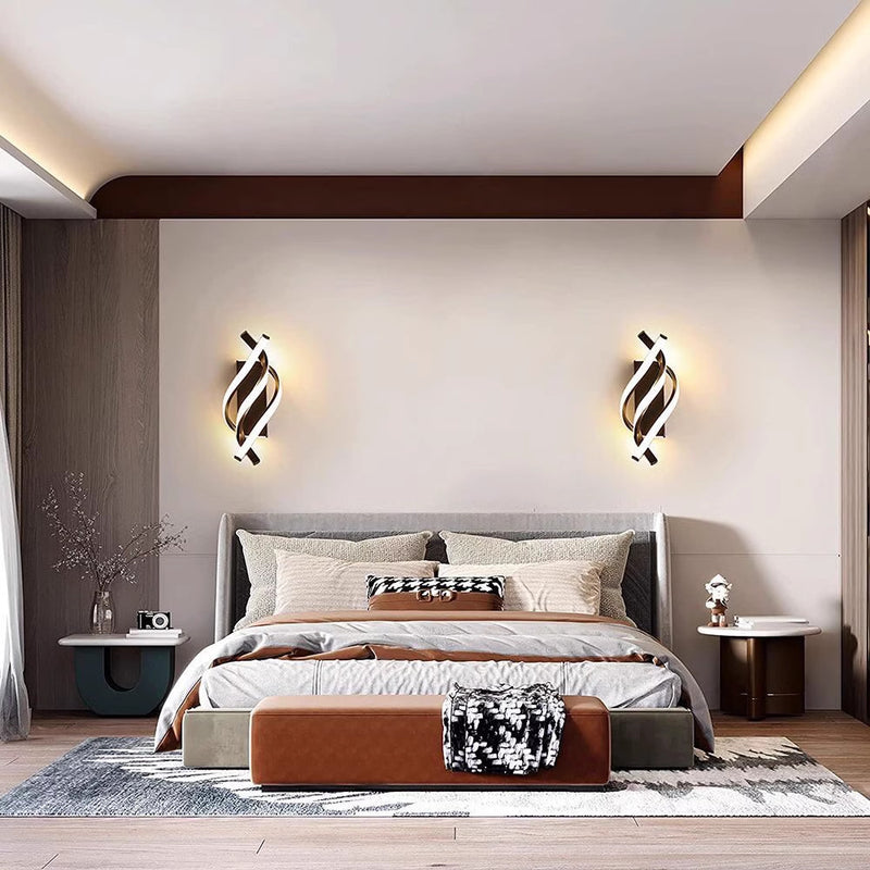 مصباح حائط LED من الألومنيوم الأكريليك السيليكون بخط حلزوني حديث بسيط لغرفة النوم 